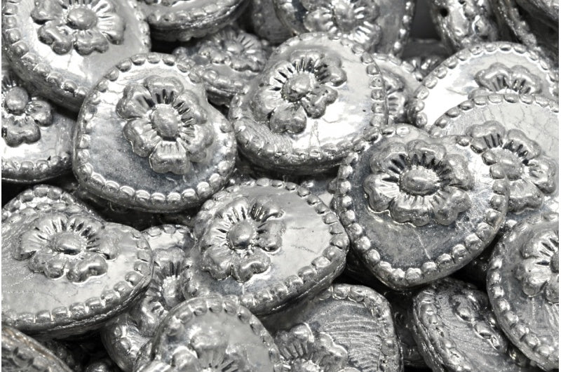 Heart Beads With Rose, Crystal Silver (00030-27000), Glass, Czech Republic