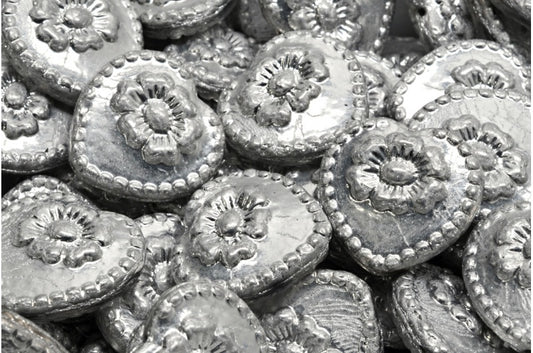 Heart Beads With Rose, Crystal Silver (00030-27000), Glass, Czech Republic