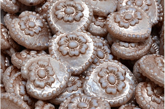 Heart Beads With Rose, White Opal Copper Lined (02020-54324), Glass, Czech Republic