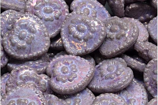 Heart Beads With Rose, Light Blue Purple (33000-15726), Glass, Czech Republic