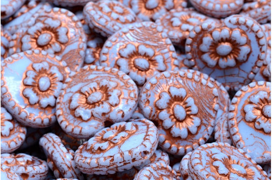 Heart Beads With Rose, Light Blue Copper Lined (33000-54319), Glass, Czech Republic