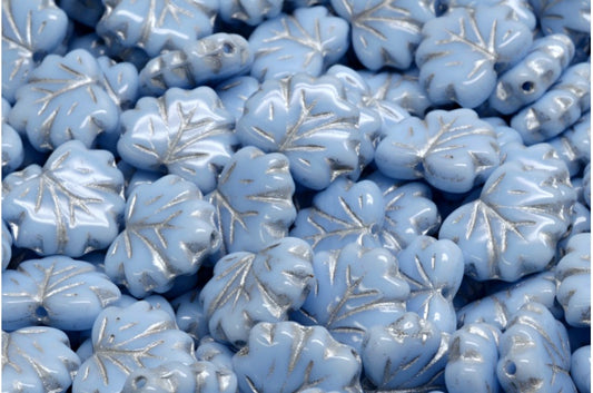 メープルリーフビーズ、ライトブルー、シルバーライン（33000-54301）、ガラス、チェコ共和国