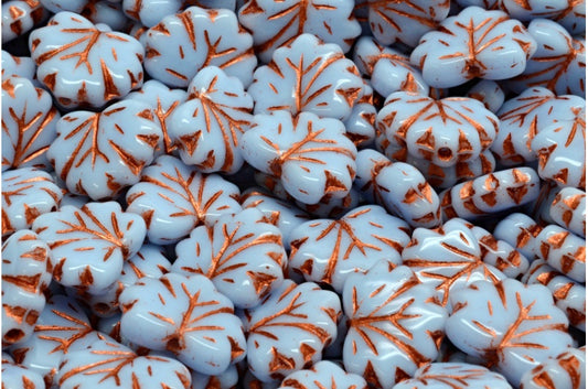 メープルリーフビーズ、ライトブルー銅線入り（33000-54319）、ガラス、チェコ共和国