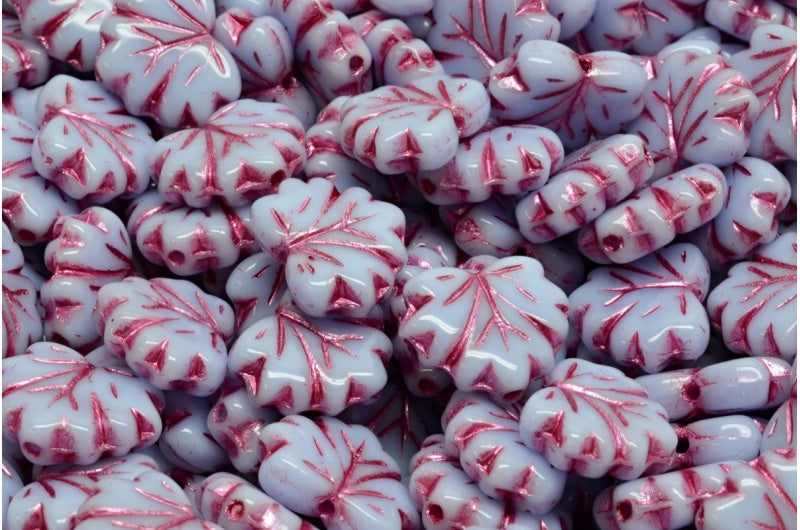 メープルリーフビーズ、ライトブルーピンクのライン入り（33000-54321）、ガラス、チェコ共和国