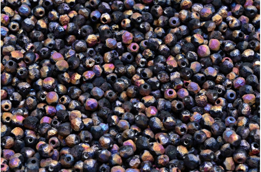 ファイアポリッシュファセットビーズラウンド、ブラックエッチングスリペリットフル（2Xサイド）（23980-ETCH-29503）、ボヘミアクリスタルガラス、チェコ共和国