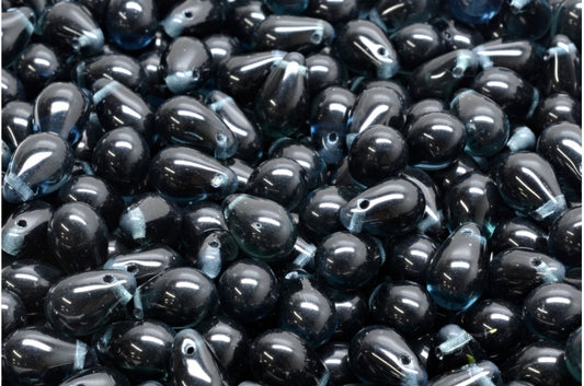 ドロップビーズ、透明ダークブルー（30330）、ガラス、チェコ共和国