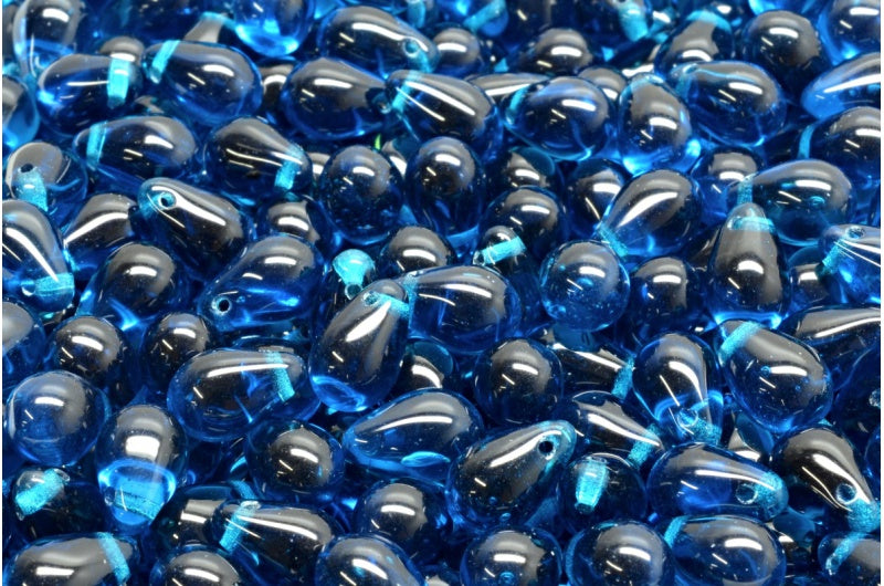 ドロップビーズ、透明アクア（60080）、ガラス、チェコ共和国