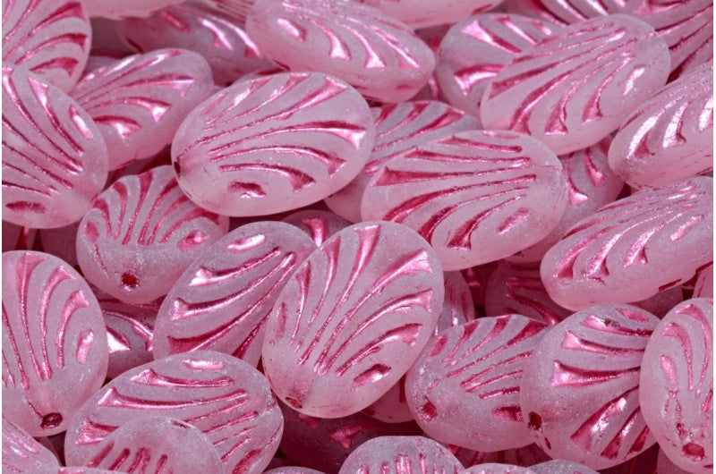 Oval With Lines, Crystal Pink Lined Matte (00030-54321-84100), Glass, Czech Republic