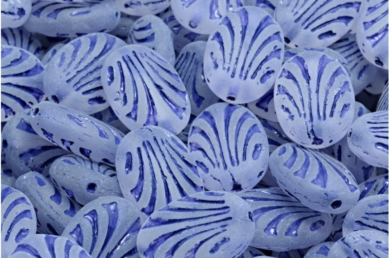 Oval With Lines, Crystal Blue Lined Matte (00030-54325-84100), Glass, Czech Republic