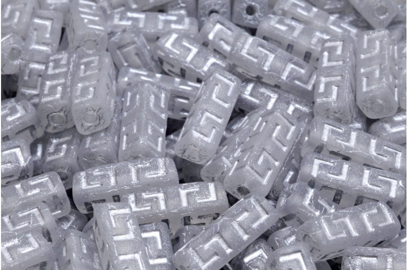 Celtic Block Beads, Crystal Matte Silver Lined (00030-84100-54301), Glass, Czech Republic