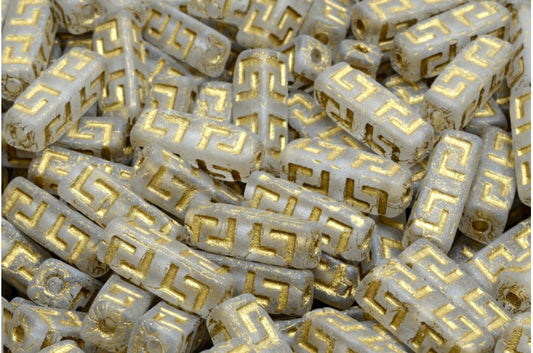 Celtic Block Beads, Crystal Matte Gold Lined (00030-84100-54302), Glass, Czech Republic