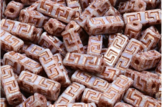 Celtic Block Beads, White Terracotta Violet Copper Lined (02010-15496-54324), Glass, Czech Republic