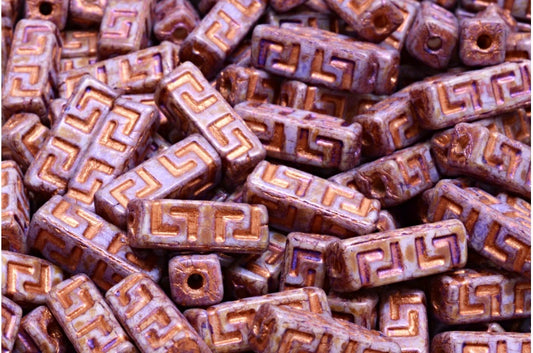 Celtic Block Beads, White 65328 Copper Lined (02010-65328-54318), Glass, Czech Republic