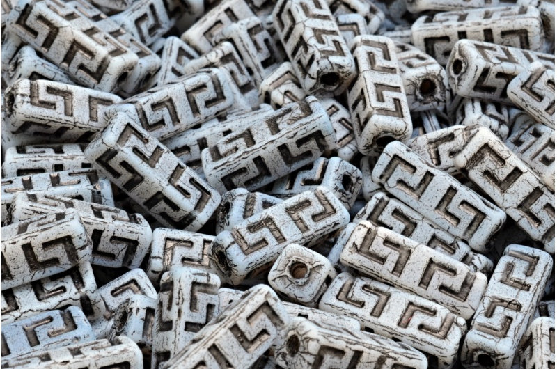 Celtic Block Beads, White Matte Black Lined (02010-84100-54313), Glass, Czech Republic