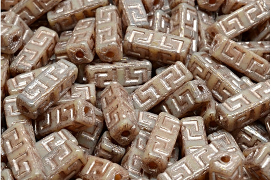 Celtic Block Beads, Beige Terracotta Violet Copper Lined (11111-15496-54324), Glass, Czech Republic