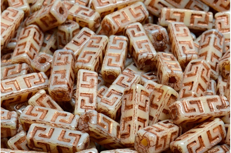 Celtic Block Beads, Beige Bronze Lined (11111-54317), Glass, Czech Republic