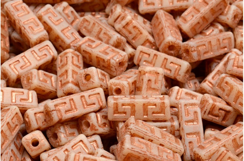 Celtic Block Beads, Beige Matte Copper Lined (11111-84100-54319), Glass, Czech Republic