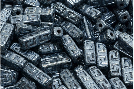 Celtic Block Beads, Black Hematite (23980-14400), Glass, Czech Republic