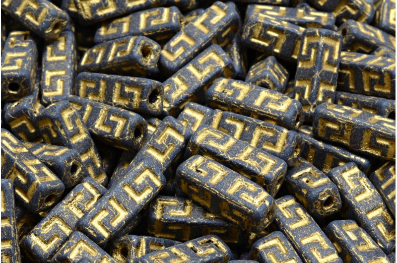 Celtic Block Beads, Black Matte Gold Lined (23980-84100-54302), Glass, Czech Republic