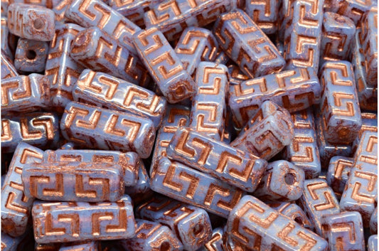 Celtic Block Beads, Opal Blue Terracotta Violet Copper Lined (31000-15496-54319), Glass, Czech Republic