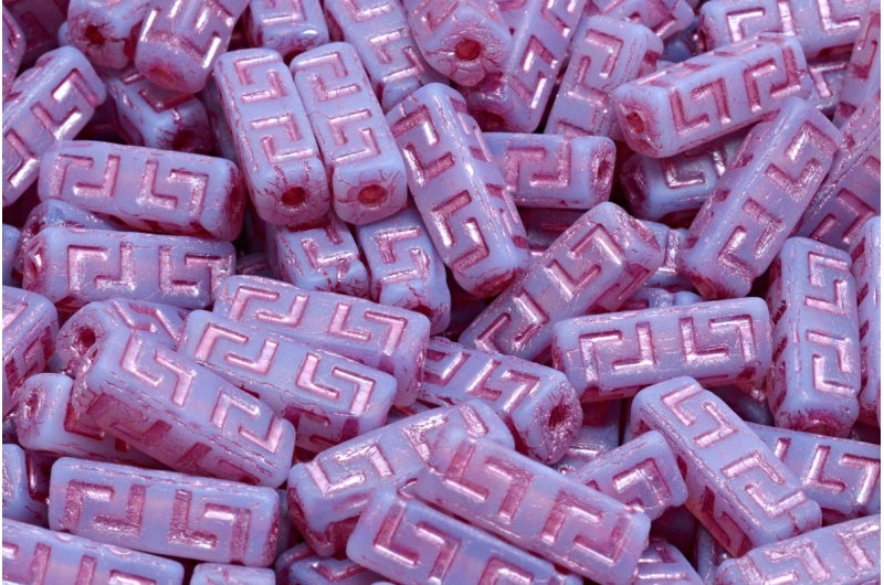 Celtic Block Beads, Opal Blue Matte Pink Lined (31000-84100-54321), Glass, Czech Republic