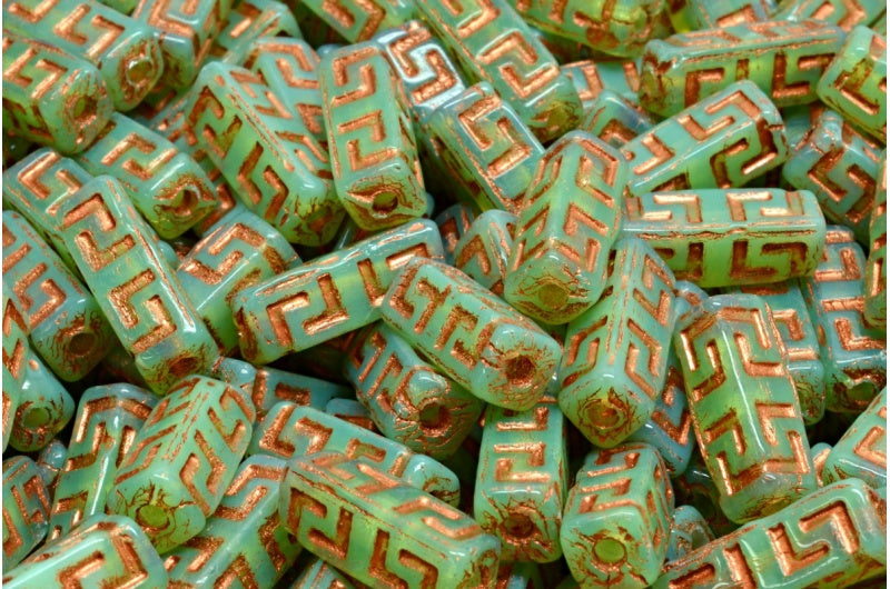 Celtic Block Beads, Opal Green Copper Lined (51000-54319), Glass, Czech Republic