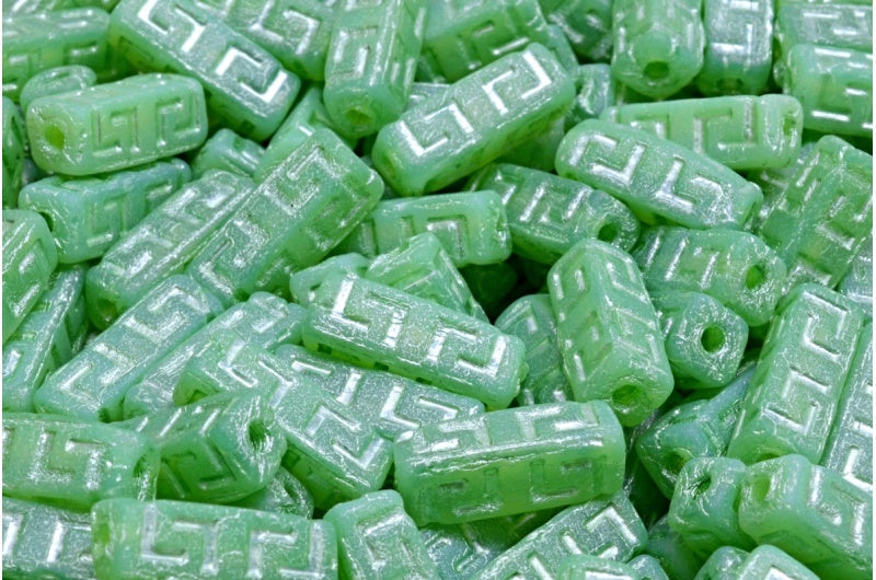 Celtic Block Beads, Opal Green Matte 54322 (51000-84100-54322), Glass, Czech Republic