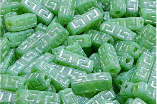 Celtic Block Beads, Opal Green Matte 54322 (51000-84100-54322), Glass, Czech Republic