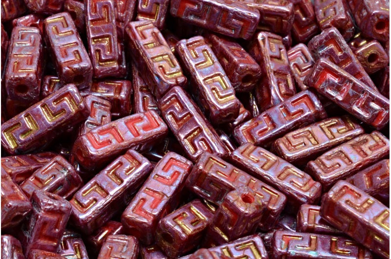 Keltische Blockperlen, undurchsichtige rote Vega-Iris (93200-15781), Glas, Tschechische Republik