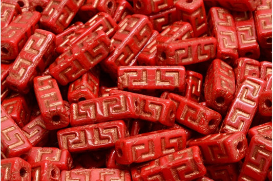 Celtic Block Beads, Opaque Red Copper Lined (93200-54319), Glass, Czech Republic