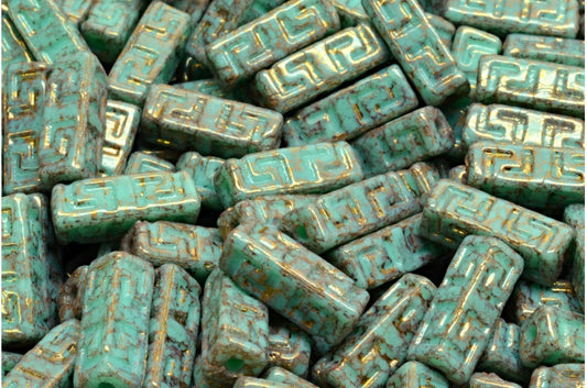 Celtic Block Beads, Turquoise Terracotta Red (63130-15495), Glass, Czech Republic