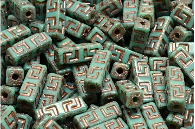 Celtic Block Beads, Turquoise Terracotta Violet Copper Lined (63130-15496-54324), Glass, Czech Republic