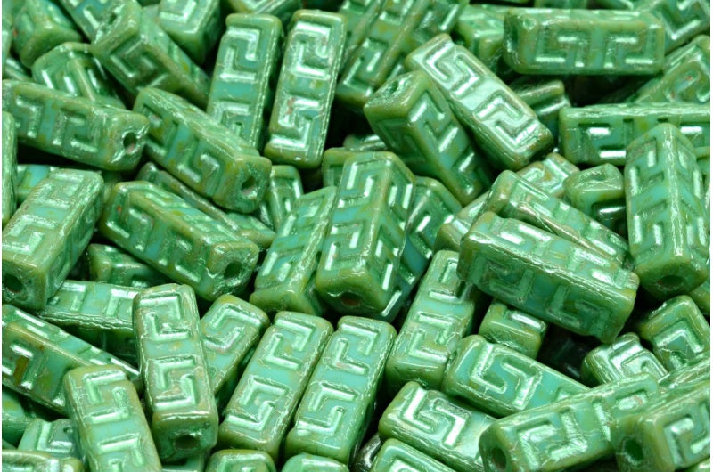 Celtic Block Beads, Turquoise Picasso 54322 (63130-43400-54322), Glass, Czech Republic