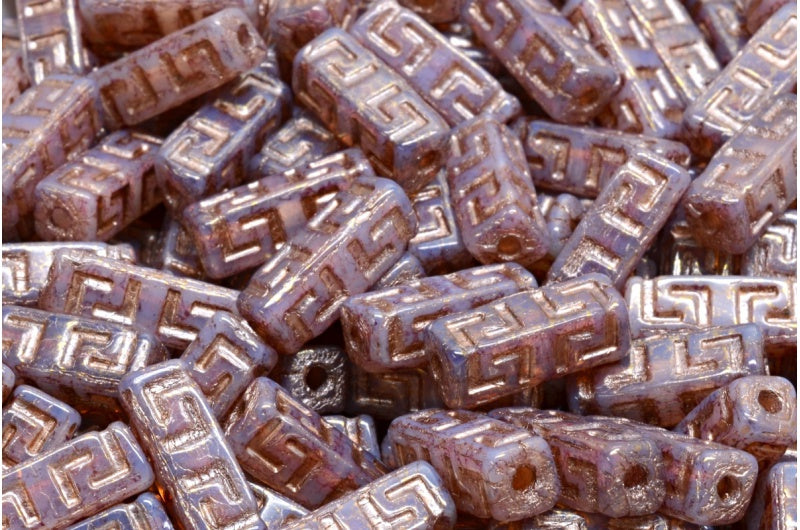 Celtic Block Beads, Opal Pink Terracotta Violet Copper Lined (71000-15496-54324), Glass, Czech Republic