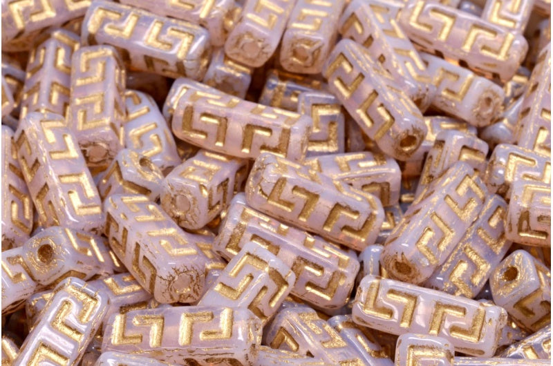 Celtic Block Beads, Opal Pink Gold Lined (71000-54302), Glass, Czech Republic