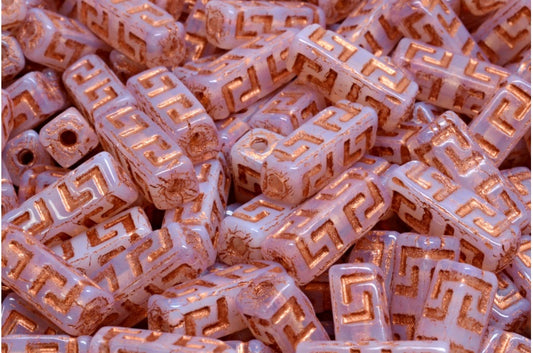 Celtic Block Beads, Opal Pink Copper Lined (71000-54319), Glass, Czech Republic