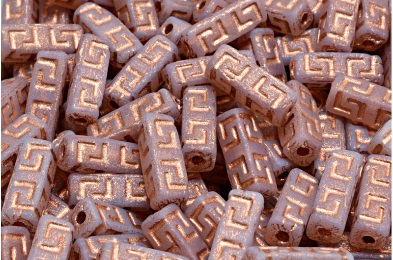 Celtic Block Beads, Opal Pink Matte Copper Lined (71000-84100-54318), Glass, Czech Republic