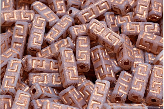 Celtic Block Beads, Opal Pink Matte Copper Lined (71000-84100-54318), Glass, Czech Republic