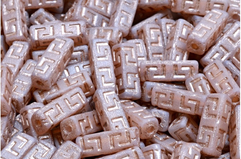 Celtic Block Beads, Opal Pink Matte Copper Lined (71000-84100-54324), Glass, Czech Republic