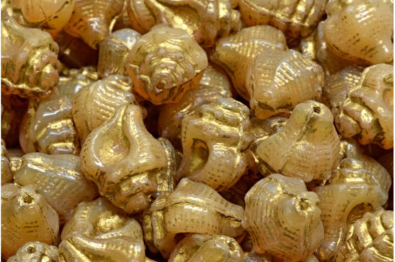 Murex Muschelperlen, Beige Gold gefüttert (11111-54302), Glas, Tschechische Republik