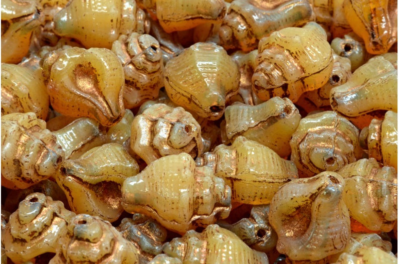 Murex Shell Beads, Beige Bronze Lined (11111-54317), Glass, Czech Republic