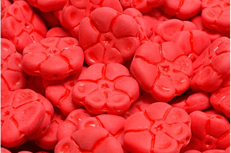 Primrose flower beads, Opaque Red Matte (93200-84100), Glass, Czech Republic