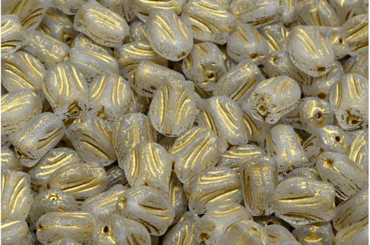 Mini Tulip Beads, Crystal Matte Gold Lined (00030-84100-54302), Glass, Czech Republic