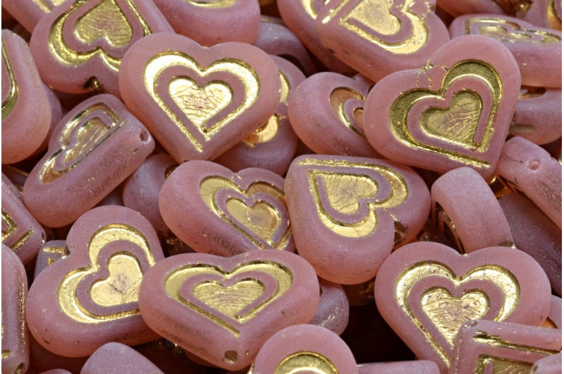 Herz-in-Herz-Perlen, Opal-Pink-Gold matt (71010-26443-84100), Glas, Tschechische Republik
