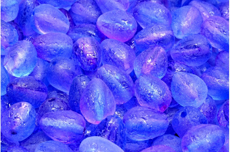 Drop Melon Beads, Crystal Etched Blue Violet (00030-ETCH-48002), Glass, Czech Republic