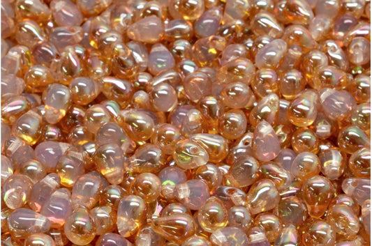 Drop Beads, Opal White Apricot Coatings (01000-29121), Glass, Czech Republic