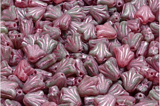 ユリの花ビーズ、R0053 マットピンクライン（R0053-84100-54321）、ガラス、チェコ共和国