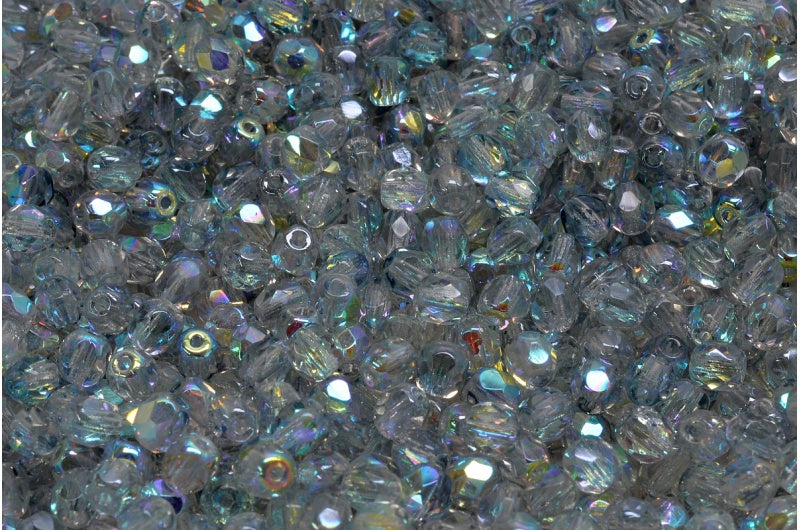 Fire Polished Faceted Beads Round, Crystal 98538 (00030-98538), Bohemia Crystal Glass, Czech Republic