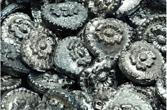 バラ付きハートビーズ、ブラックエッチング 27403 (23980-etch-27403)、ガラス、チェコ共和国