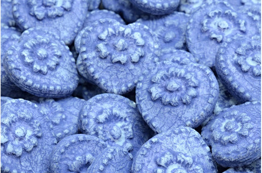 Heart Beads With Rose, Gray Etched Blue Lined (83500-etch-54325), Glass, Czech Republic